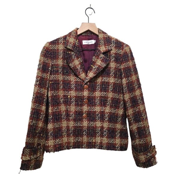 Anne Bowen Vintage Tweed Plaid Wool Blend Single Breasted Blazer Jacket Sz 4 - Picture 1 of 9